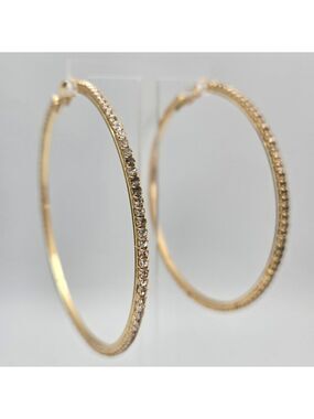 Sterling Silver 925 Gold Plated Crystal Large Hoops 2.75"